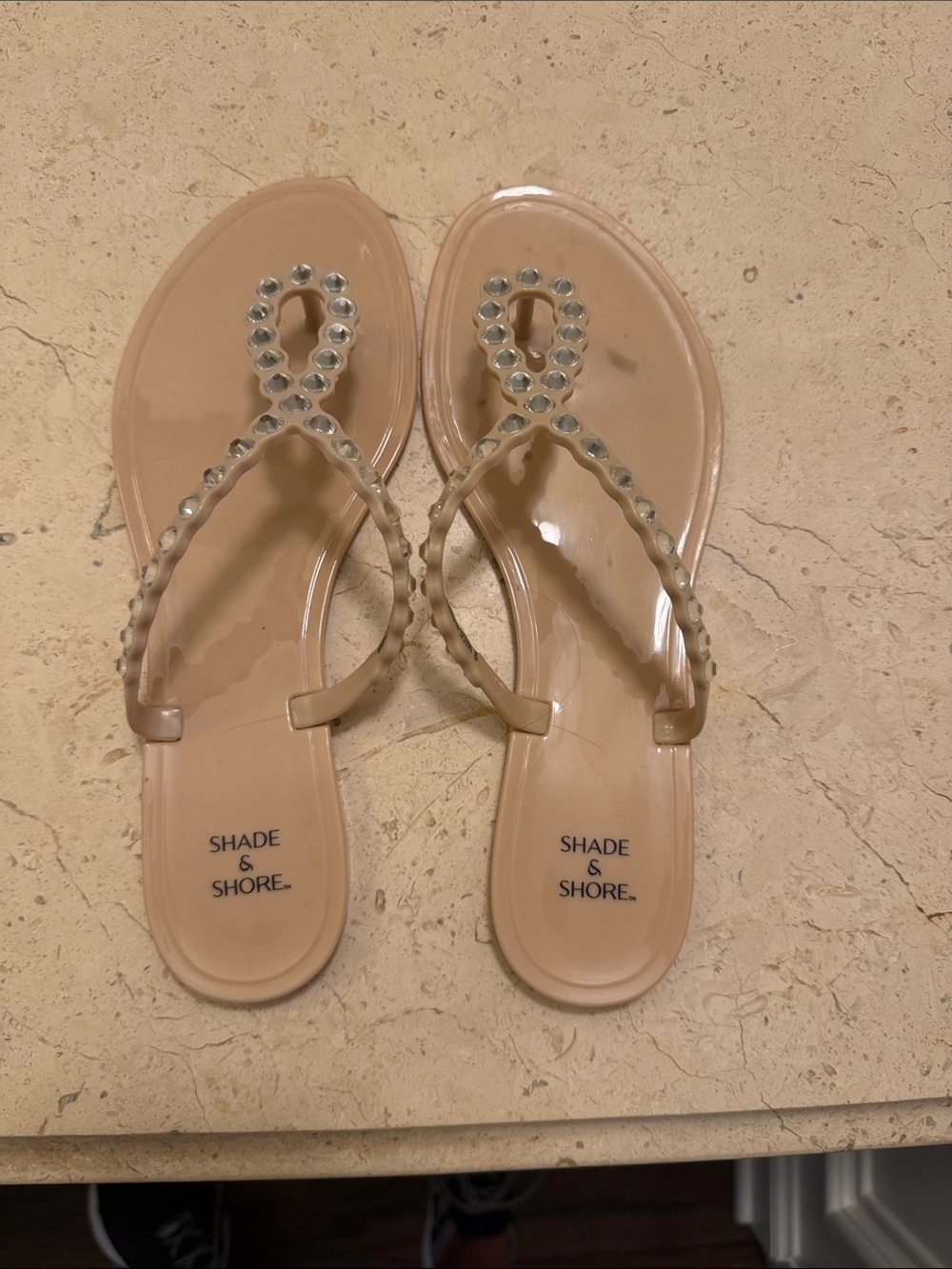 Shade & Shore Clear Nude Jeweled Thong Sandals